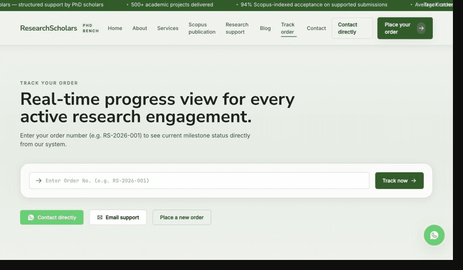 ResearchScholars.online order tracker interface.