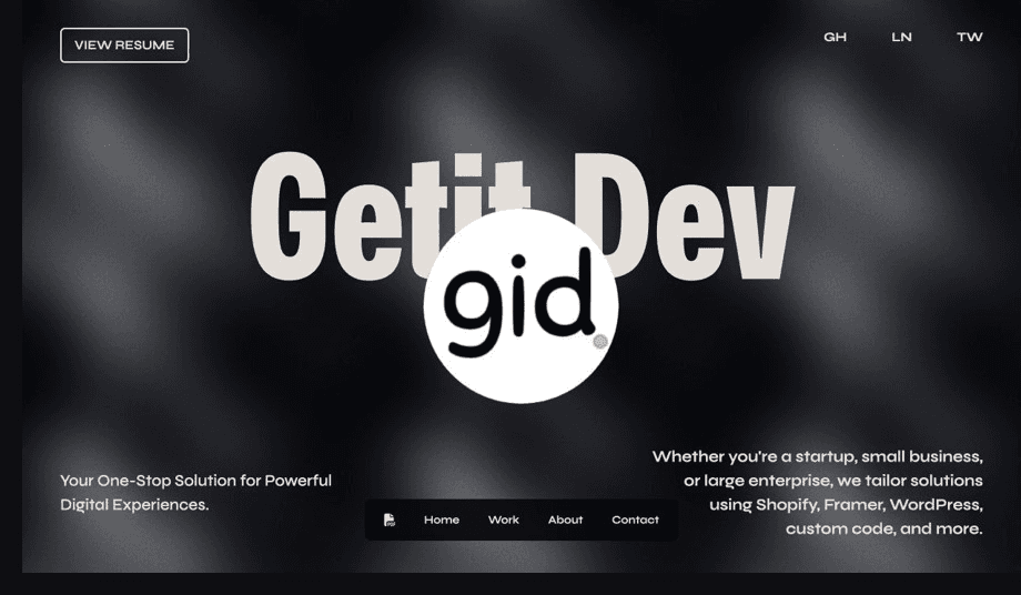 Getit.Dev homepage with an expressive personal identity.