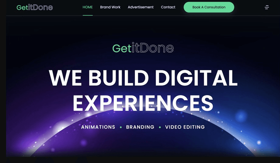 GetItDone homepage hero with direct motion and brand proposition.